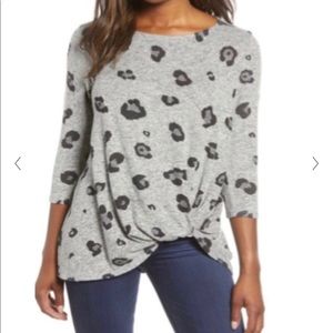 Nordstrom Gibson Cozy Twist Front Leopard Pullover